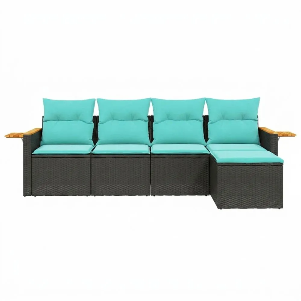 Conjunto de sofá modular ratán sintético cojines azul turquesa 5 plazas