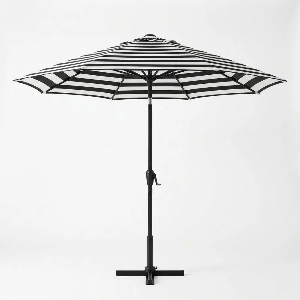 Sombrilla de Exterior con Tela de Poliéster Rayada Blanco y Negro 3m
