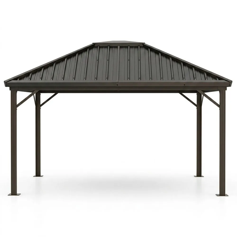 Pérgola de Aluminio con Techo de Acero 300x300x250 cm Marrón