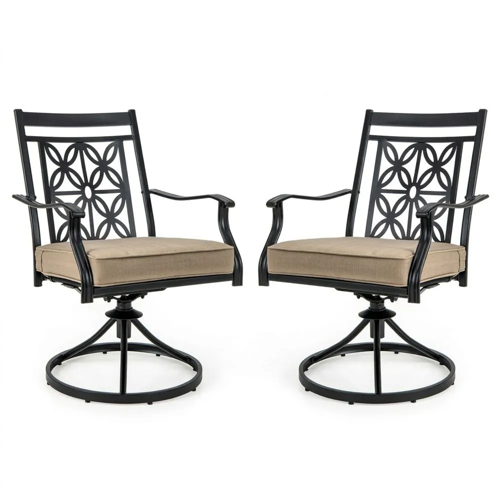 Juego de 2 Sillas Giratorias de Aluminio con Cojín Beige