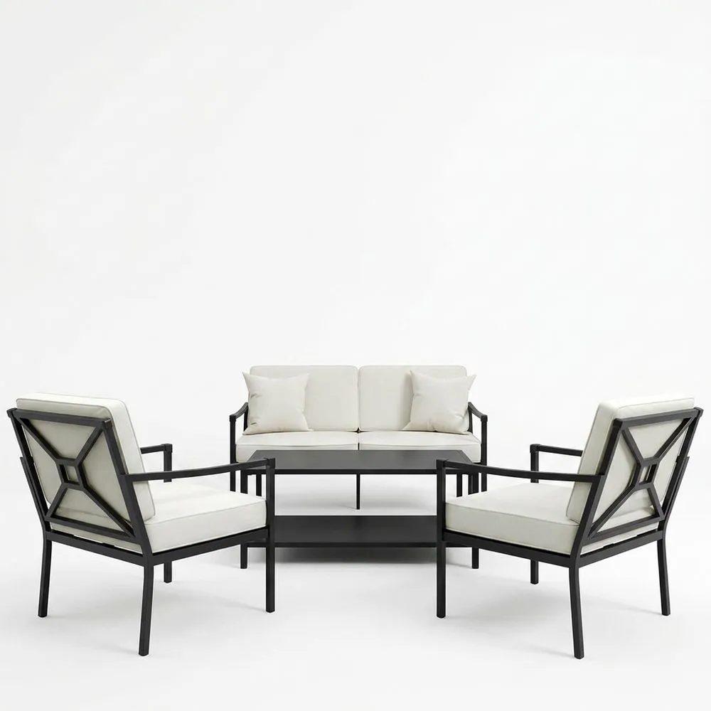 Conjunto de muebles de patio con cojines de fibra de poliéster blanco aluminio
