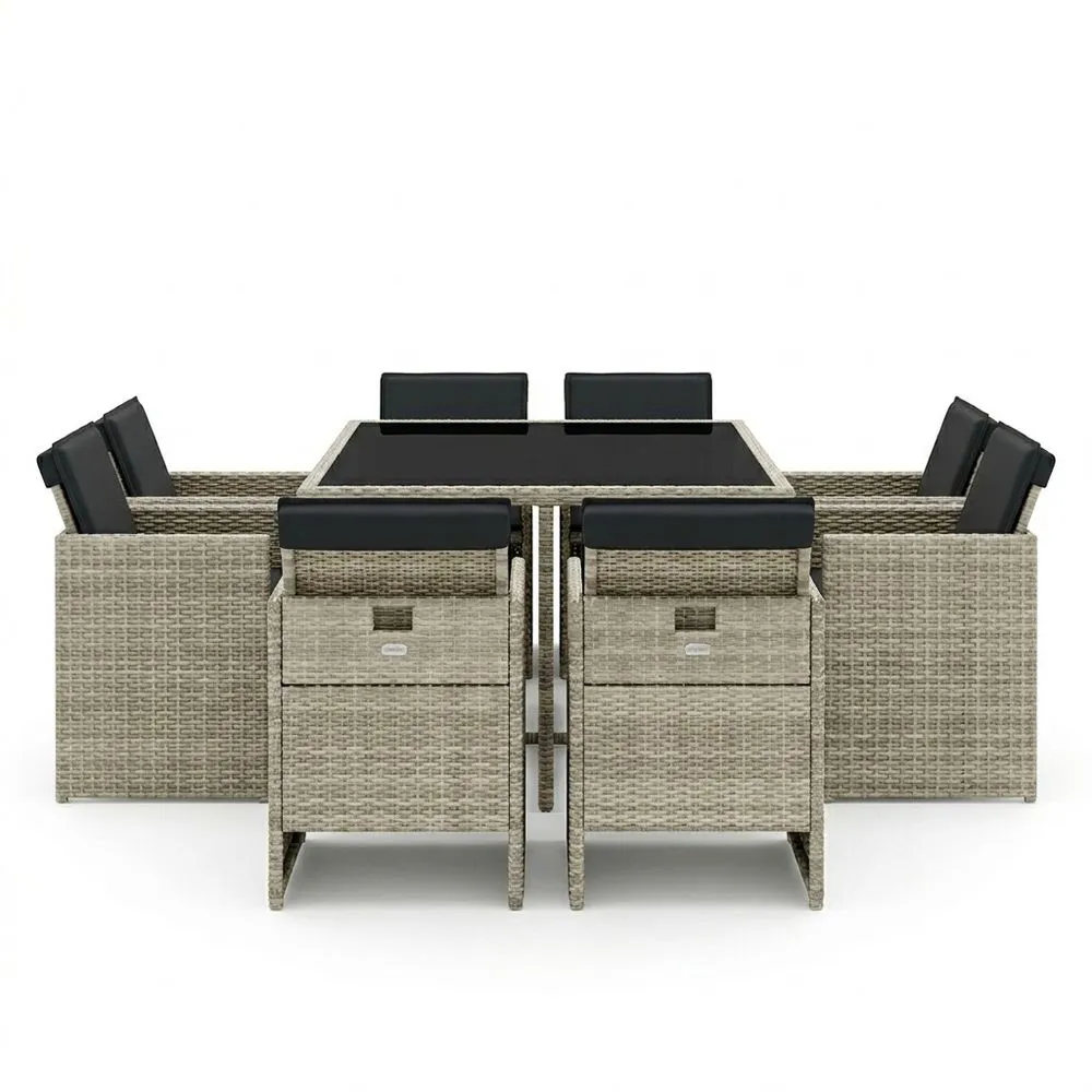 Conjunto de Comedor de Mimbre Sintético con Vidrio Templado