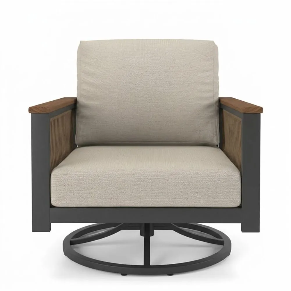 Sillón giratorio de aluminio, tejido de poliéster beige