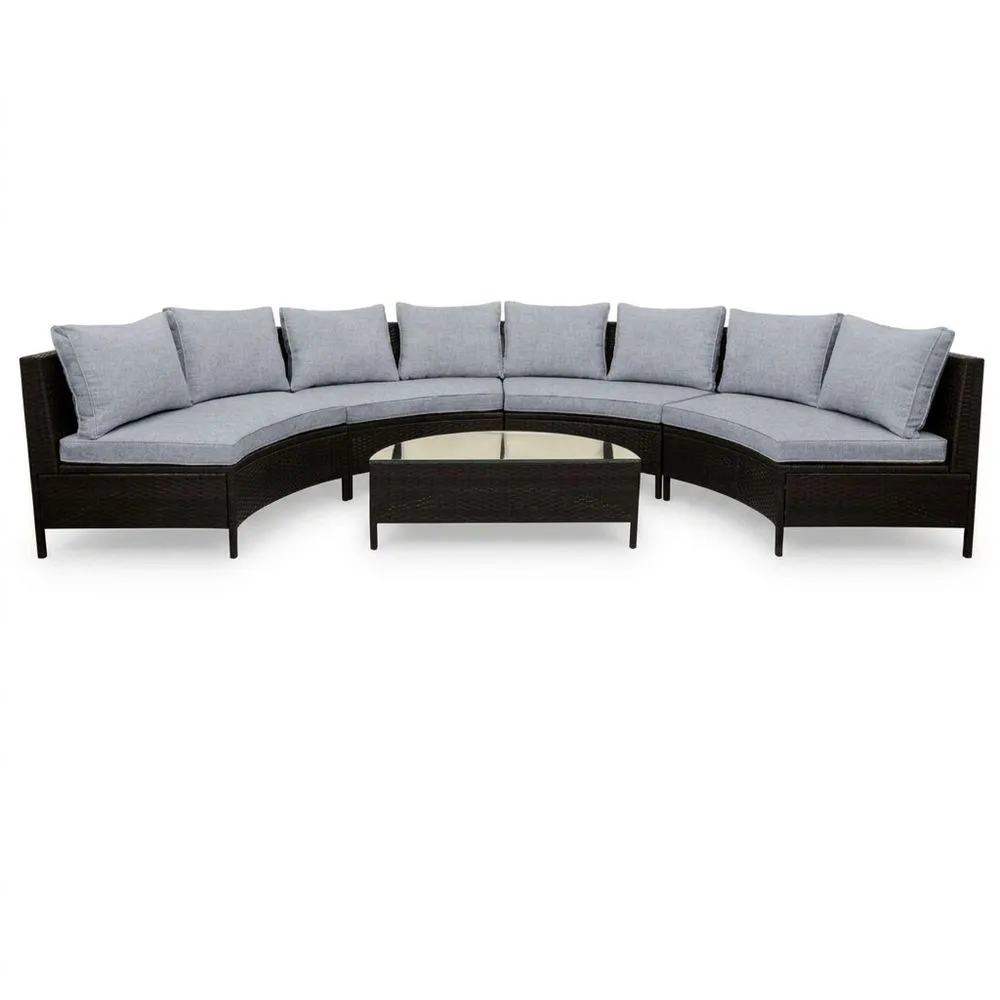 Conjunto de Sofá Seccional de Ratán Sintético Curvo Gris con Cojines