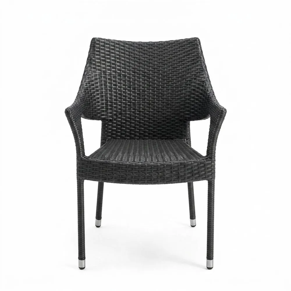 Silla de Exterior de Rattan Sintético Negro con Patas de Acero