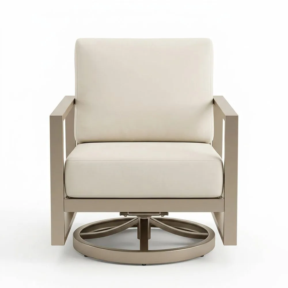 Sillón Giratorio Exterior Aluminio Cojines Beige 75x80x90 cm