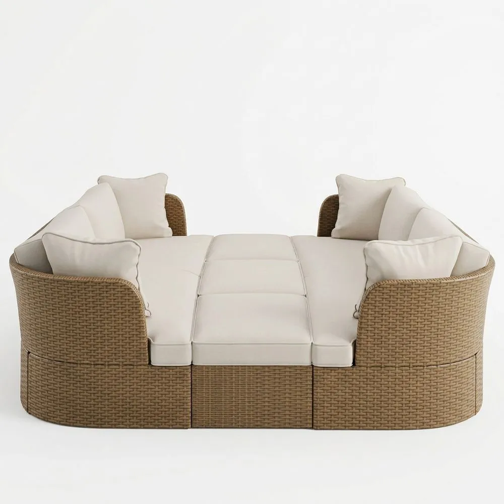 Sofá Modular de Ratán Sintético Beige para Exterior