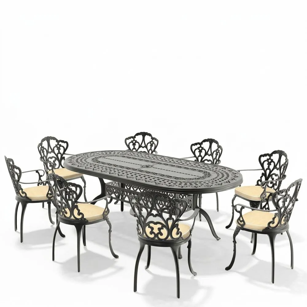 Conjunto de Mesa y Sillas de Jardín de Aluminio Negro