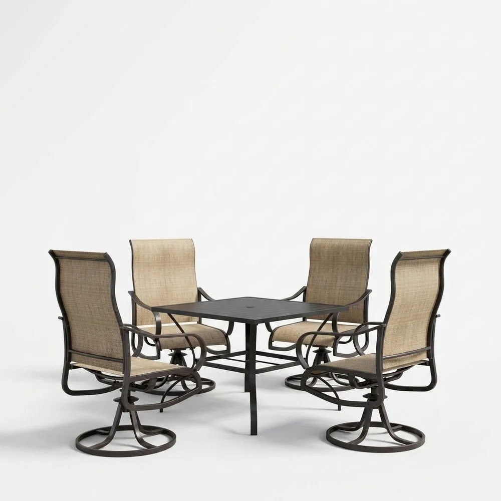 Mesa combinada de exterior con sillas giratorias de acero y tela de poliéster