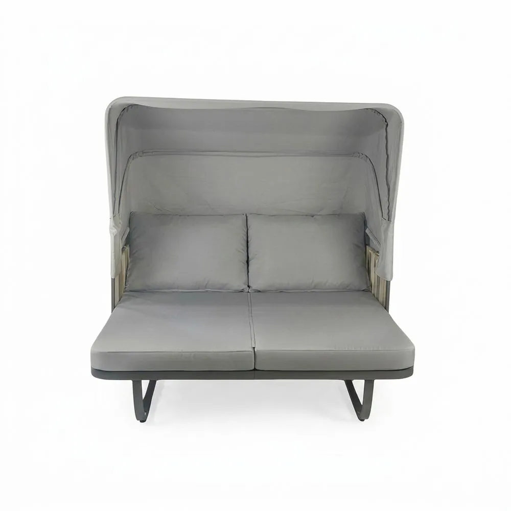 Cama de fibra de poliéster y aluminio gris 200x180 cm