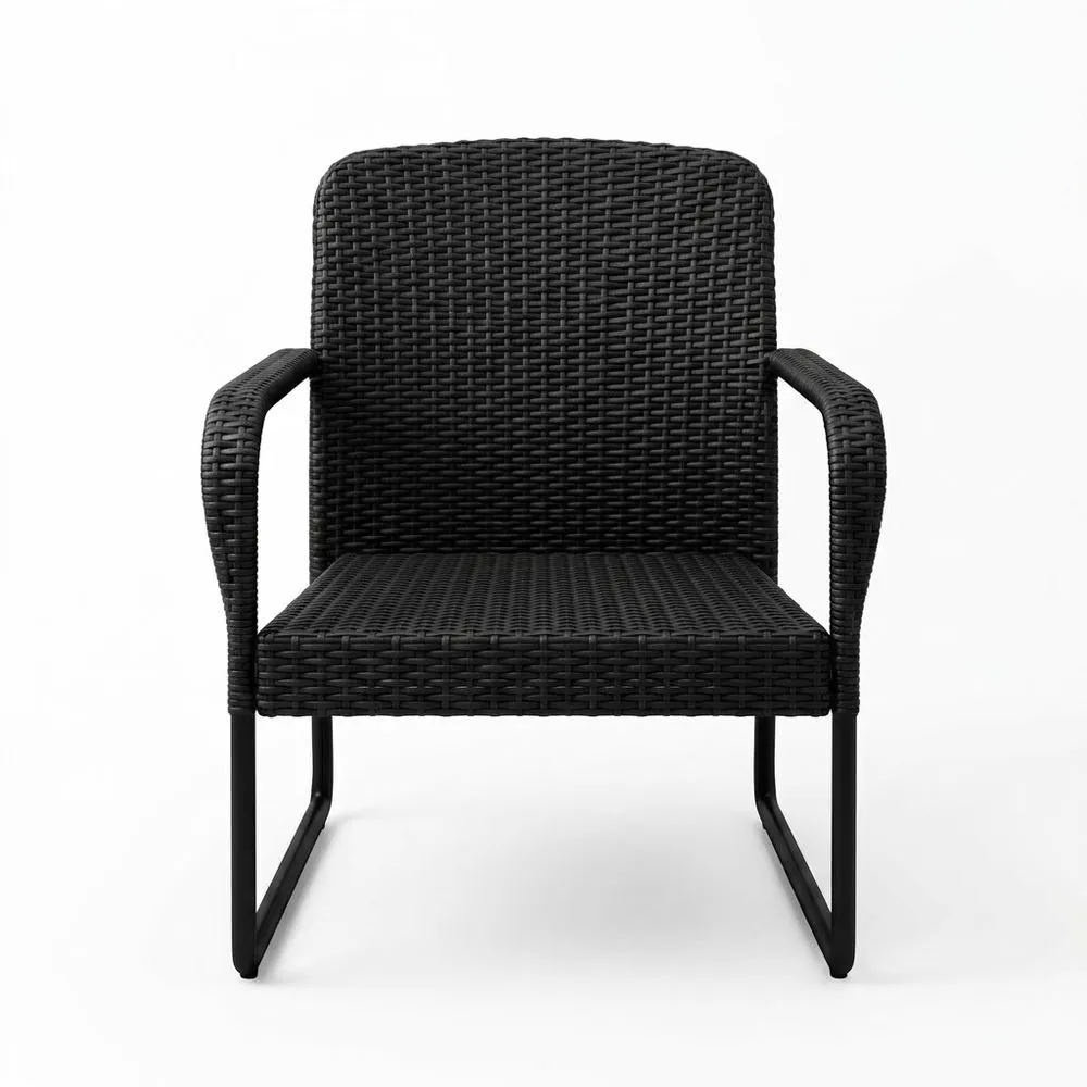 Silla de ratán sintético negro con estructura de acero