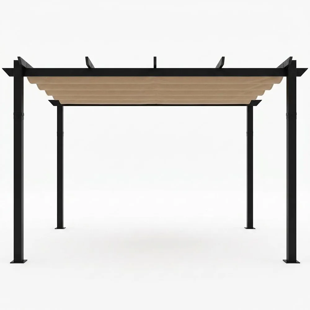 Pérgola de Aluminio y Lona de Poliéster Negro Beige 400x300x220 cm