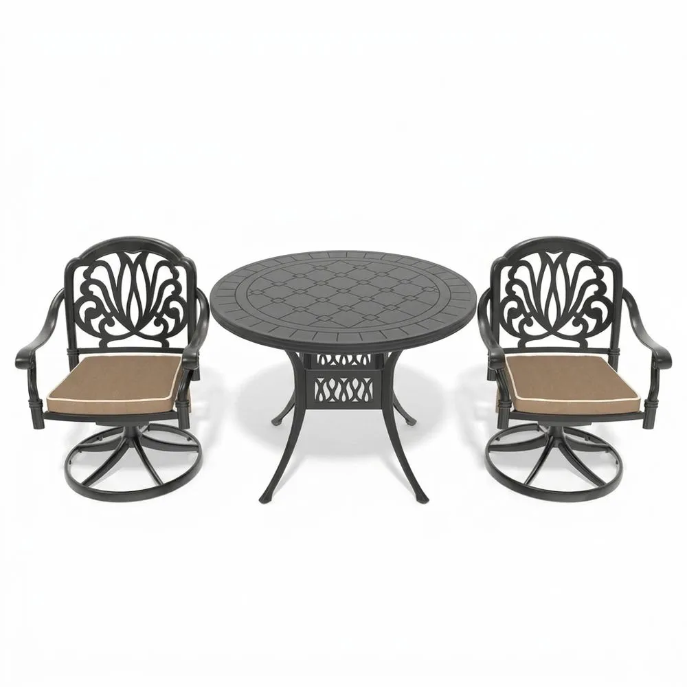 Conjunto de muebles de jardín de aluminio y cojines de poliéster Negro