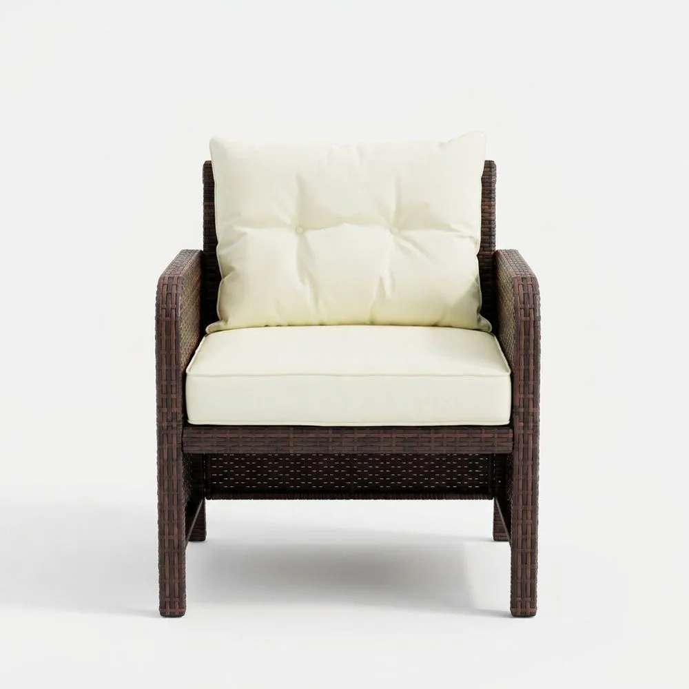Sillón de Ratán Sintético Café con Cojines de Poliéster Beige