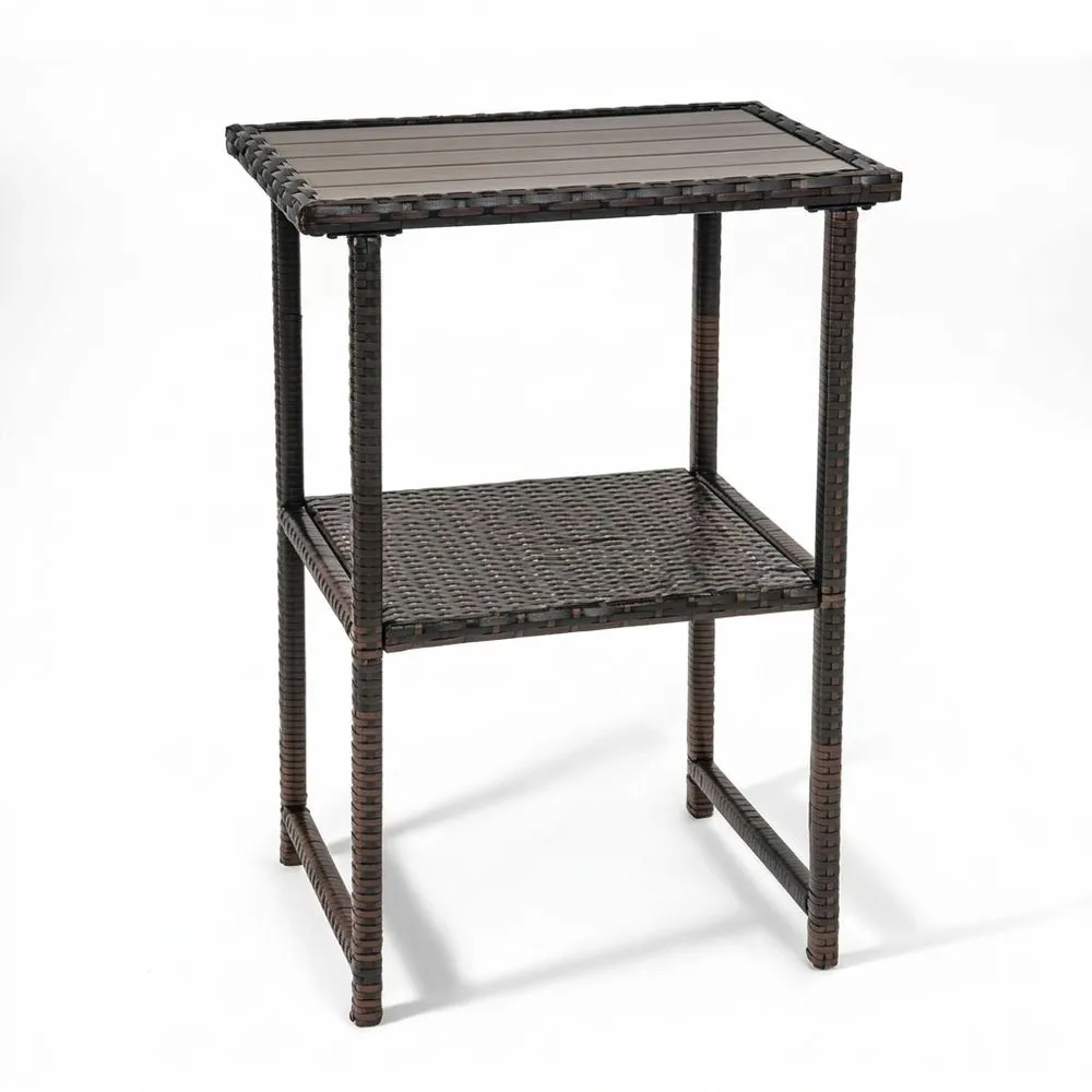 Mesa Auxiliar de Ratán Sintético y Acero Marrón 50x30x75 cm