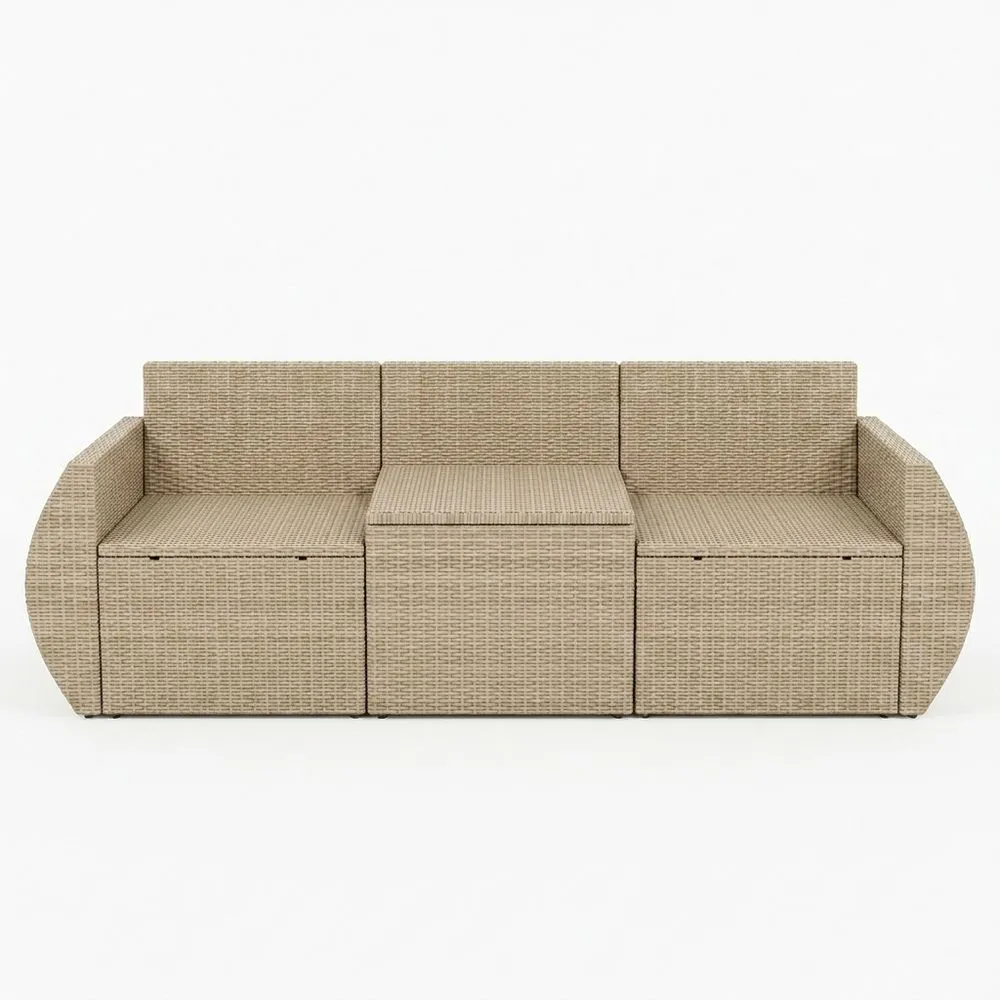 Sofá modular exterior ratán sintético polietileno beige 3 piezas