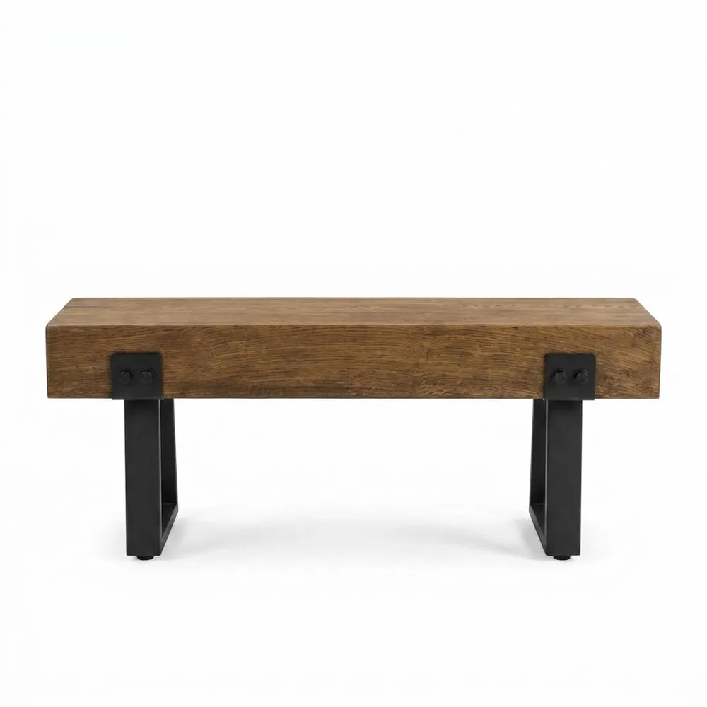 Banco de madera maciza de roble con patas de acero revestido 120x40x45 cm