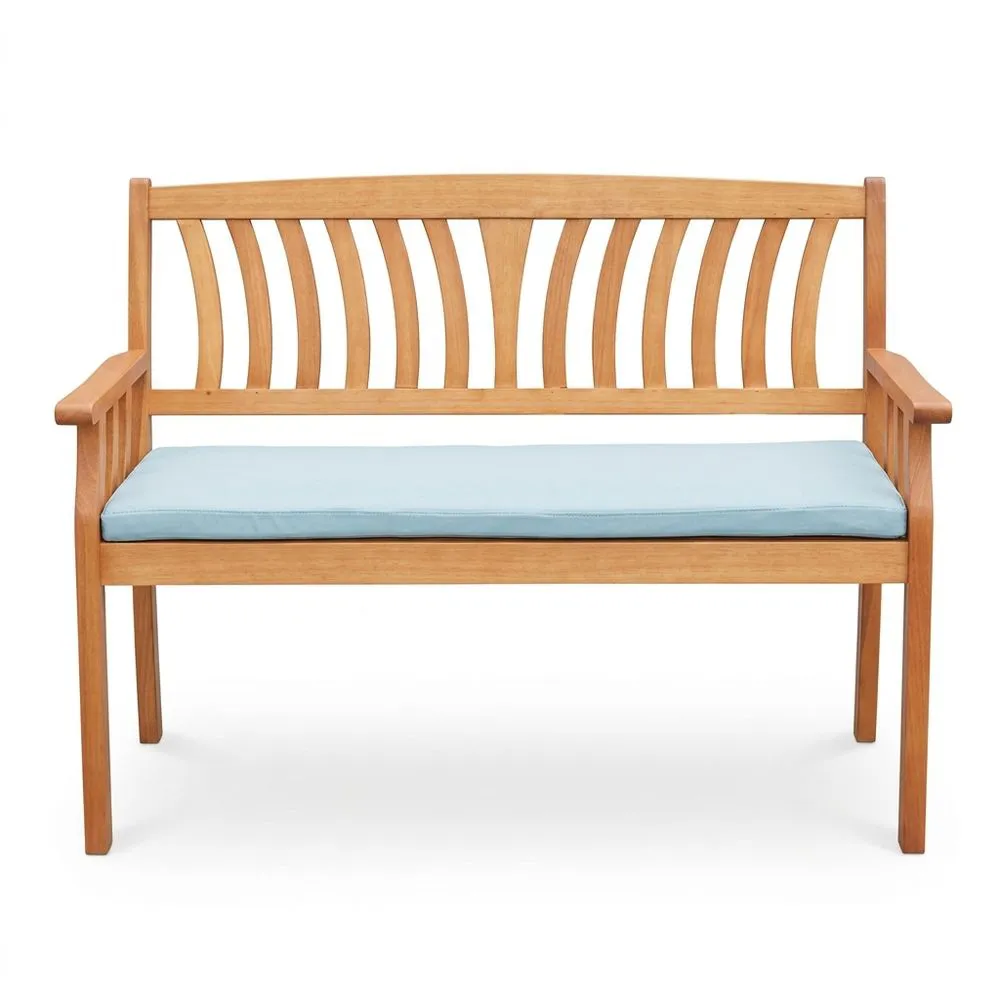 Banco de jardín de teca de 120 cm con cojín de poliéster azul 120 cm