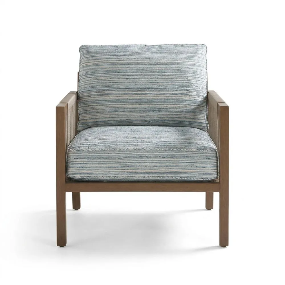 Sillón de roble y poliéster a rayas azules 80x75x80 cm