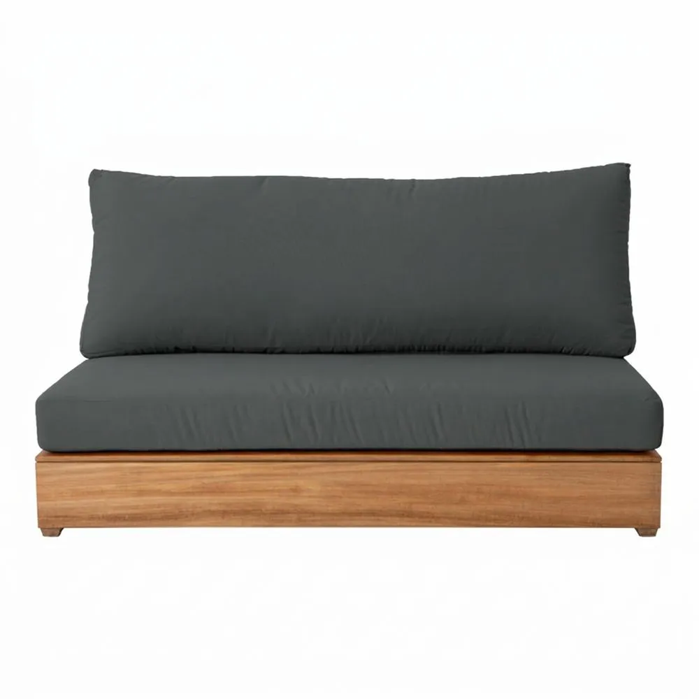Sofá de Dos Plazas en Madera de Teca con Cojines Grises