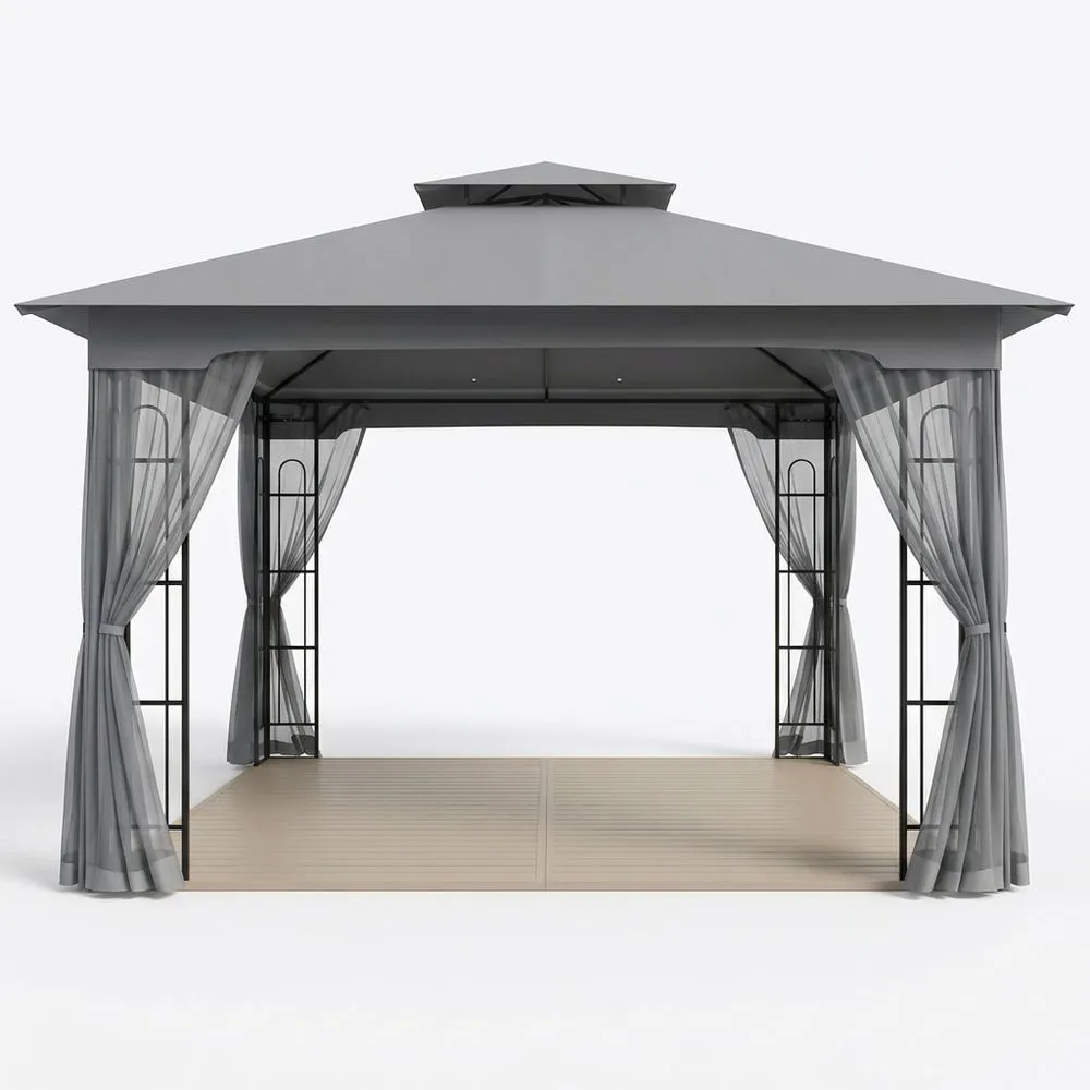 Pérgola de Acero y Poliéster Gris 300x300x265 cm con Cortinas