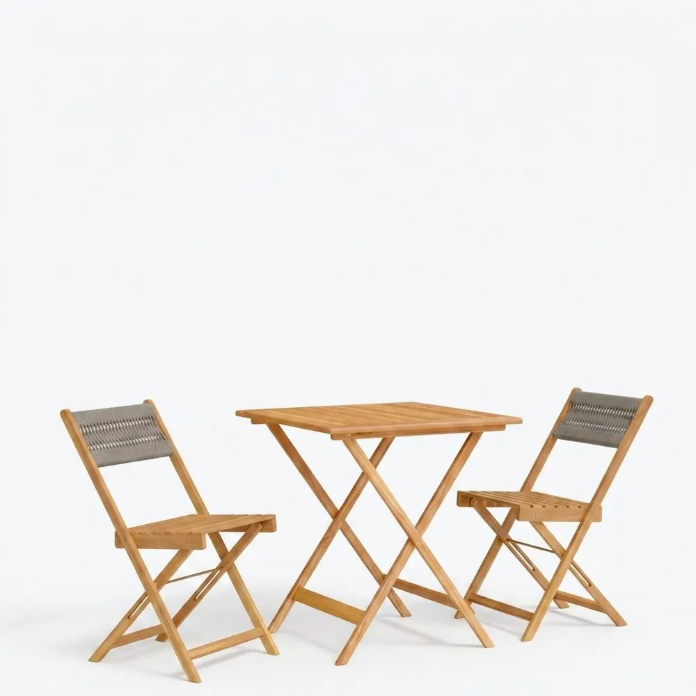 Conjunto de mesa y sillas plegables de madera de acacia y cuerda