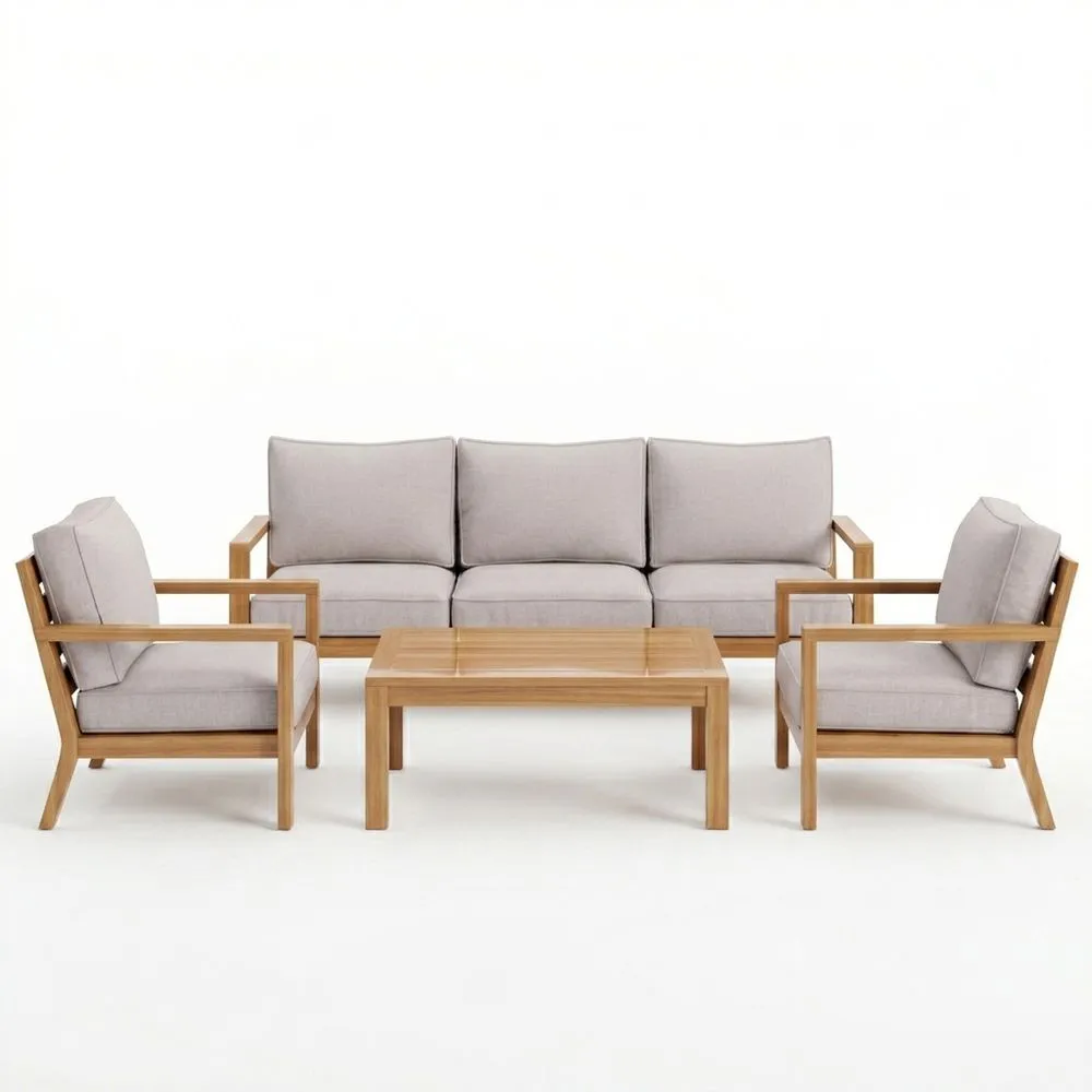 Conjunto de Sofás y Sillones de Madera de Acacia con Cojines Grises