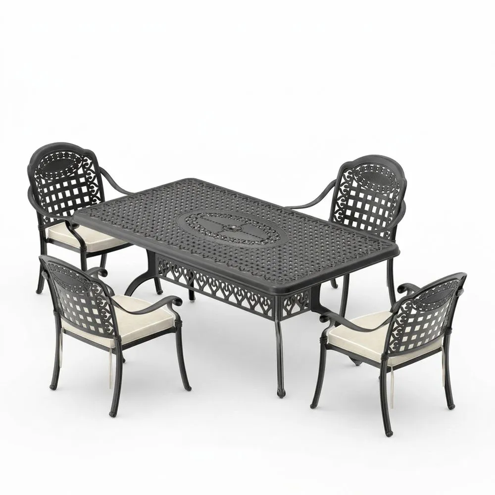 Conjunto de Mesa y Sillas de Jardín de Aluminio Fundido Negro