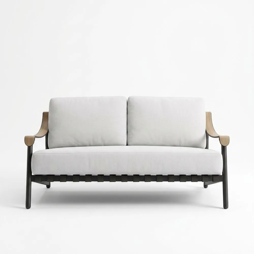 Dos sofás blancos con estructura de madera maciza y fibra de poliéster