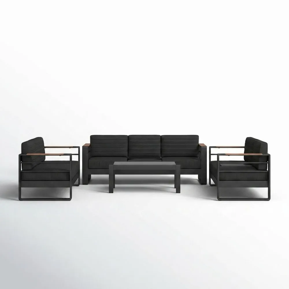 Conjunto de muebles de jardín de aluminio y teca con cojines de poliéster