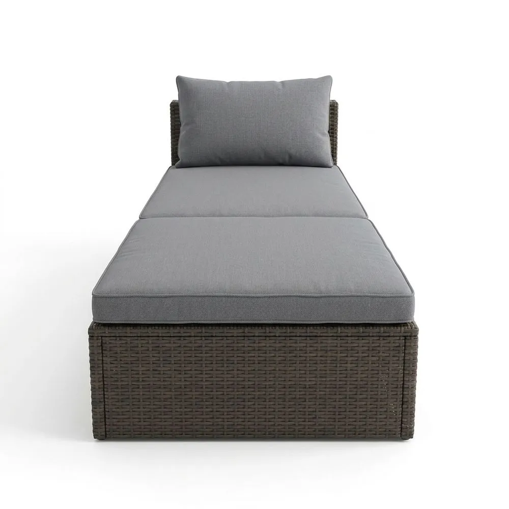 Tumbona de Ratán Sintético con Cojín de Poliéster Gris