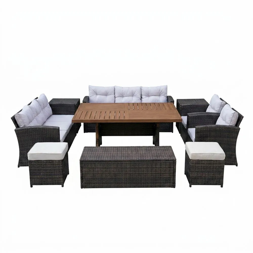 Conjunto de muebles de jardín de ratán sintético y roble