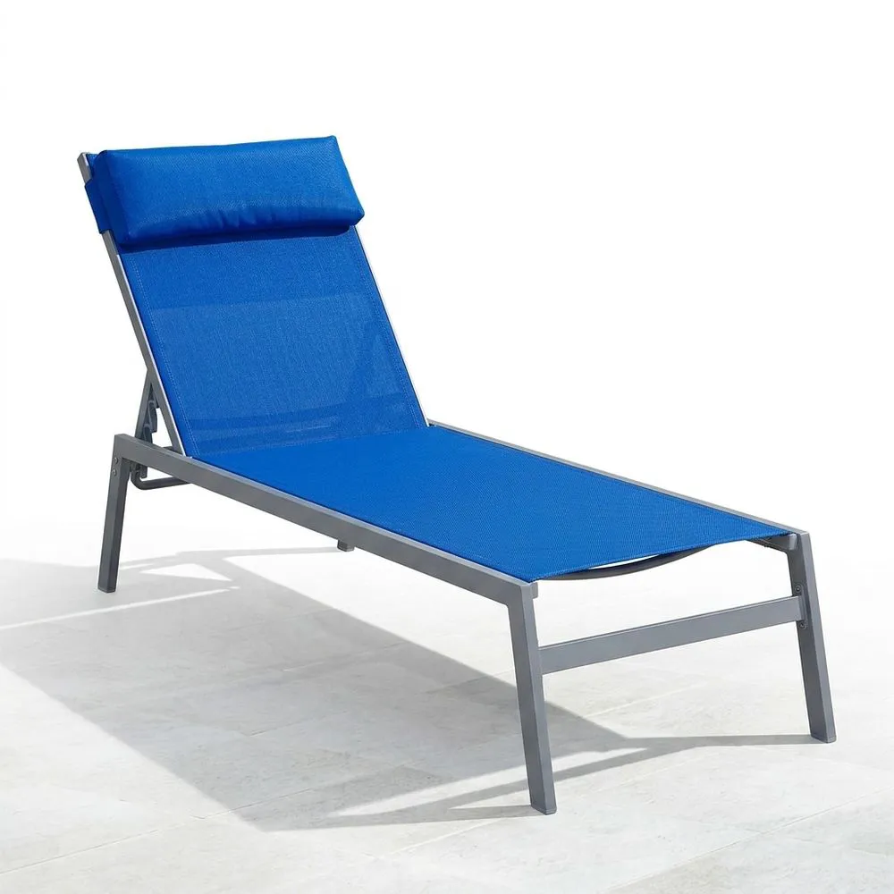 Tumbona de exterior aluminio textilene azul ajustable 200cm