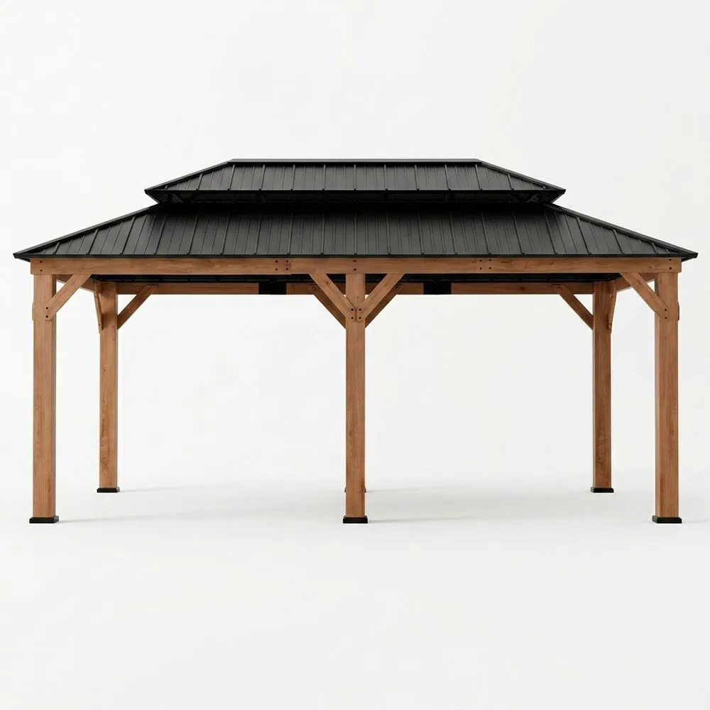 Cenador de 300x400 cm de madera negra anticorrosión y acero galvanizado