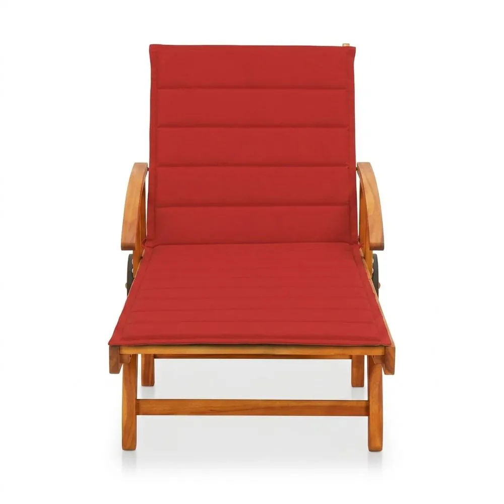 Sillón reclinable de madera de acacia con cojín de asiento ajustable de algodón y poliéster rojo