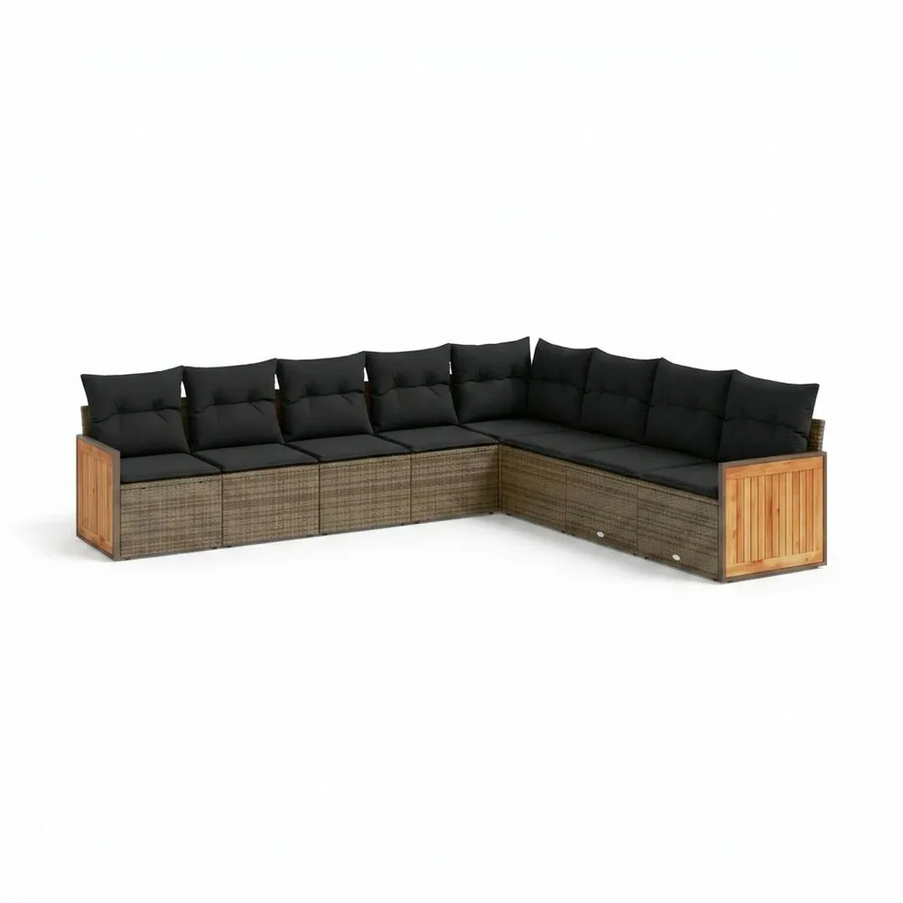 Sofá Rinconera Modular de Ratán Marrón Cojines Negros