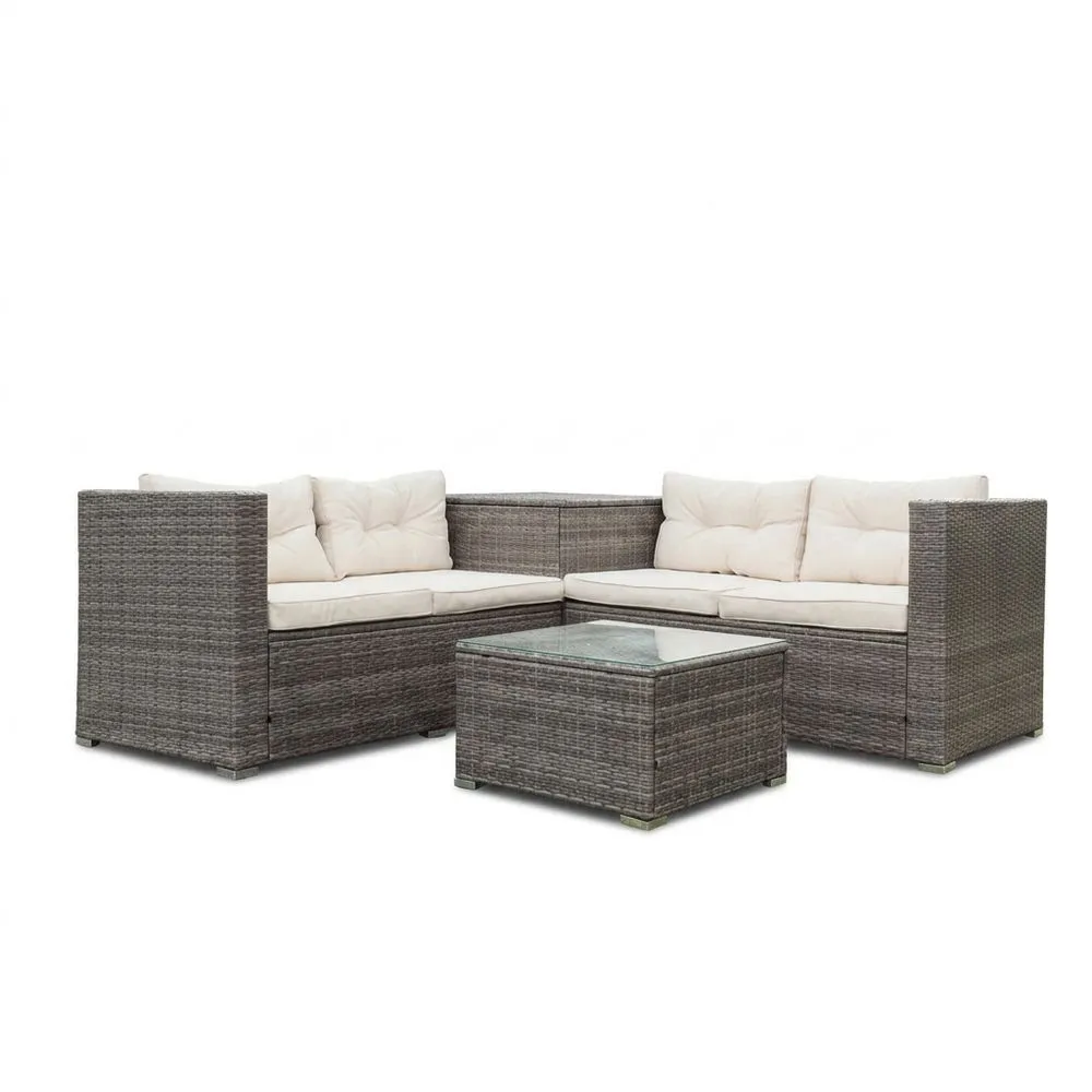 Conjunto de Muebles de Jardín en Ratán Sintético con Cojines y Vidrio Templado