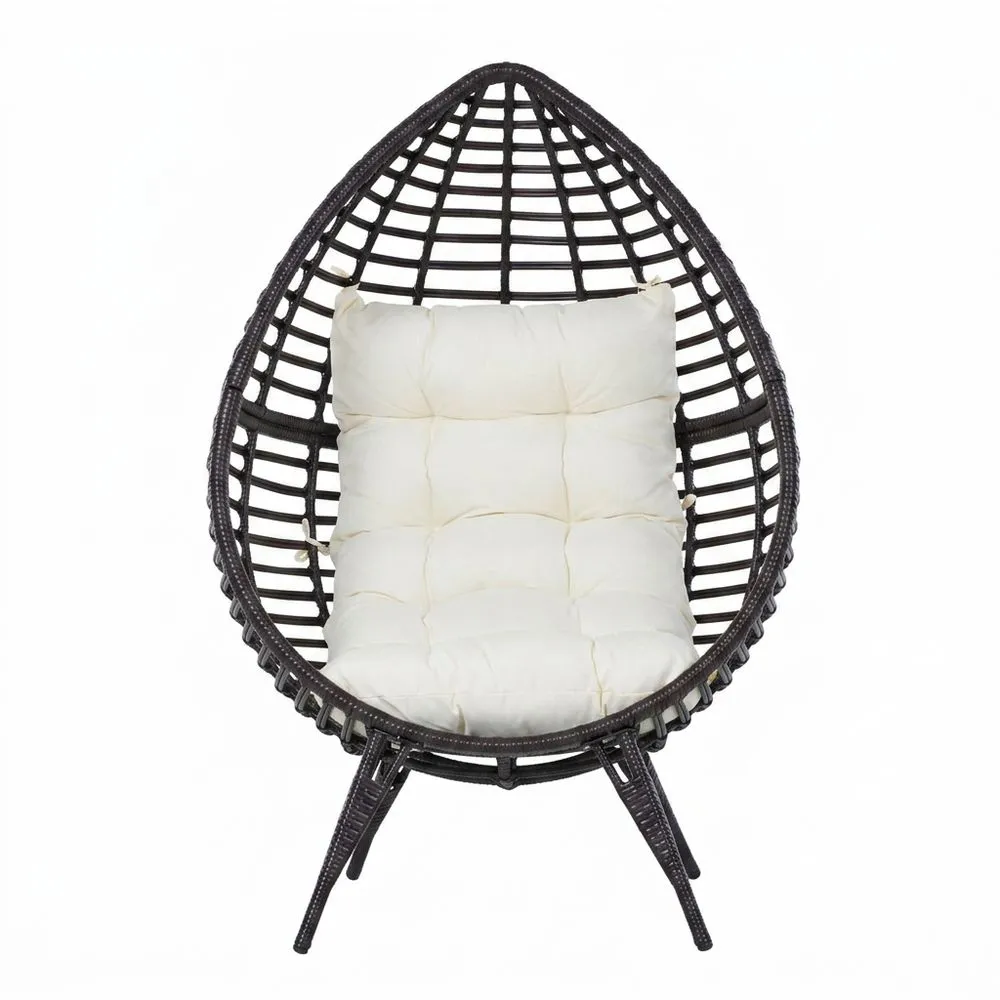 Silla de huevo de ratán sintético con cojín crema