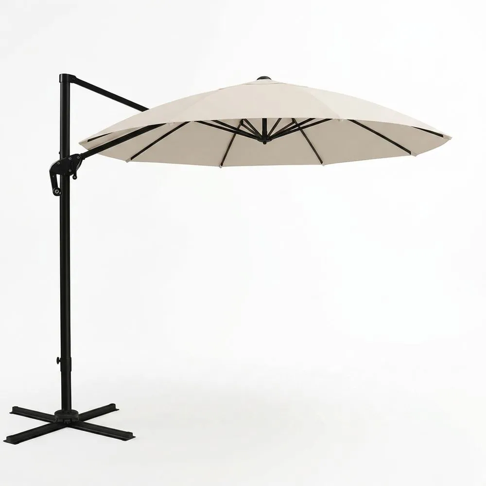 Parasol redondo de jardín color beige con estructura de acero de 300 cm