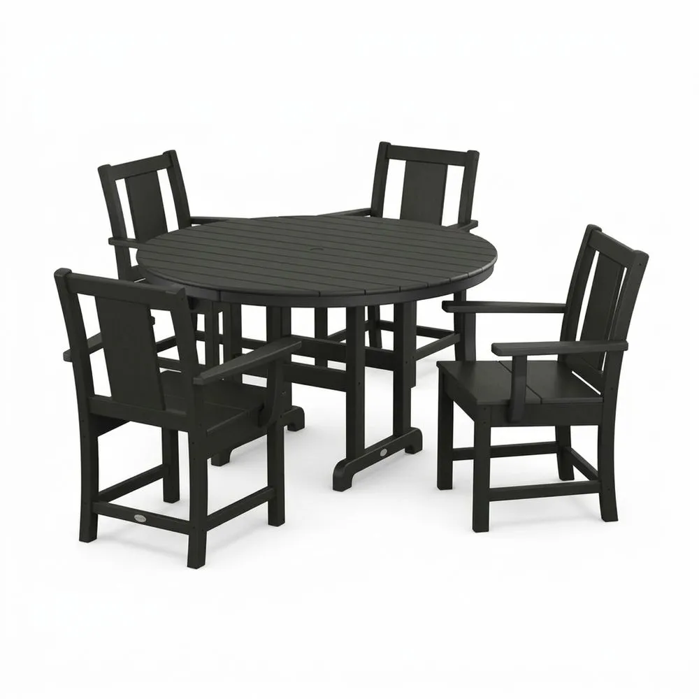 Conjunto de mesa redonda y sillas de exterior de polietileno de alta densidad negro