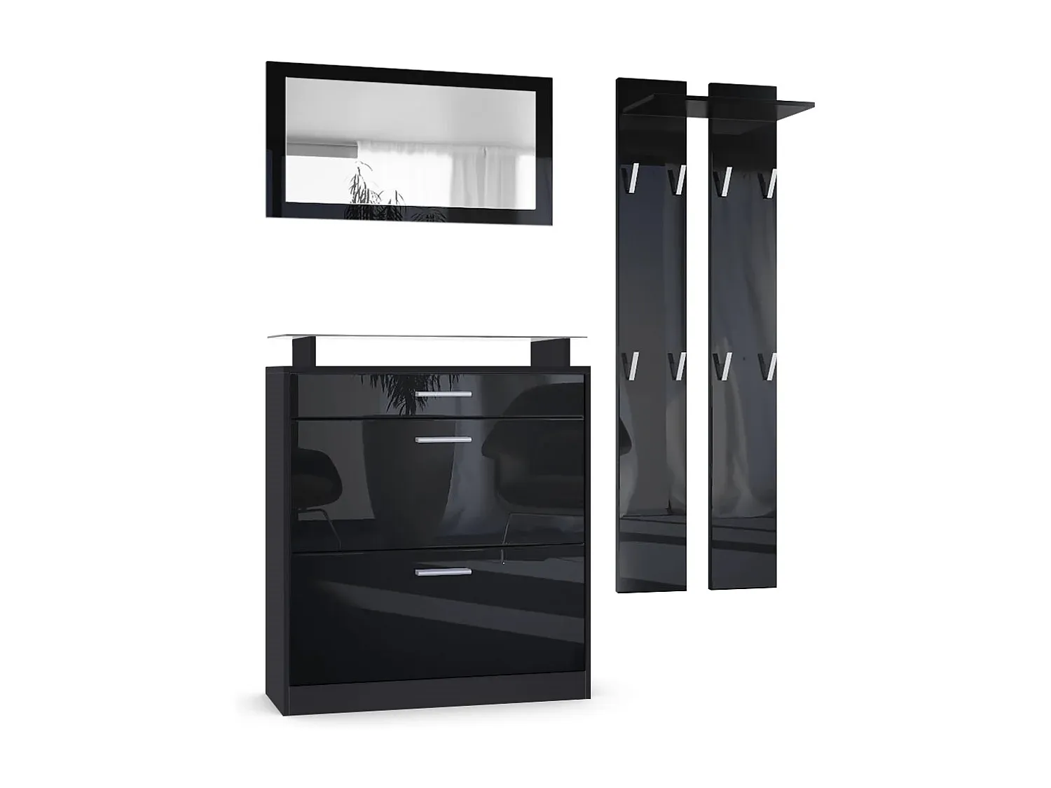 Hochglanz Garderobe mit Grauer Front