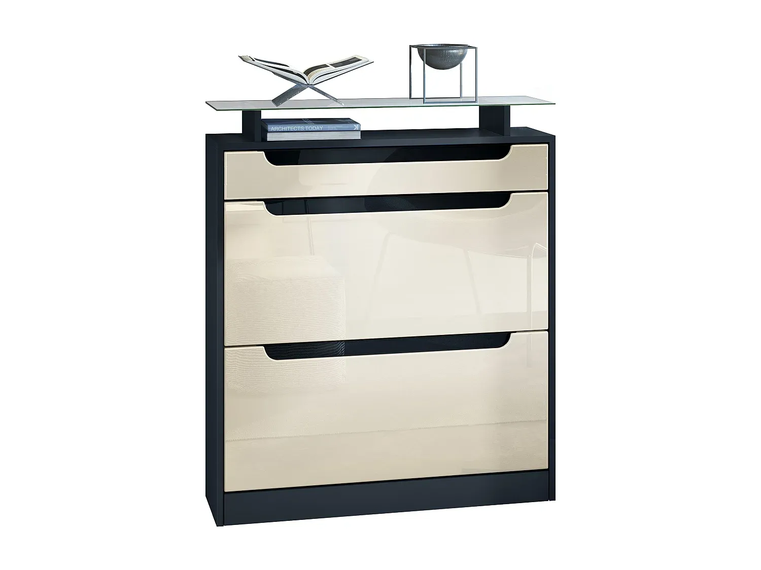 Moderner Schuhschrank in Schwarz und Creme Hochglanz