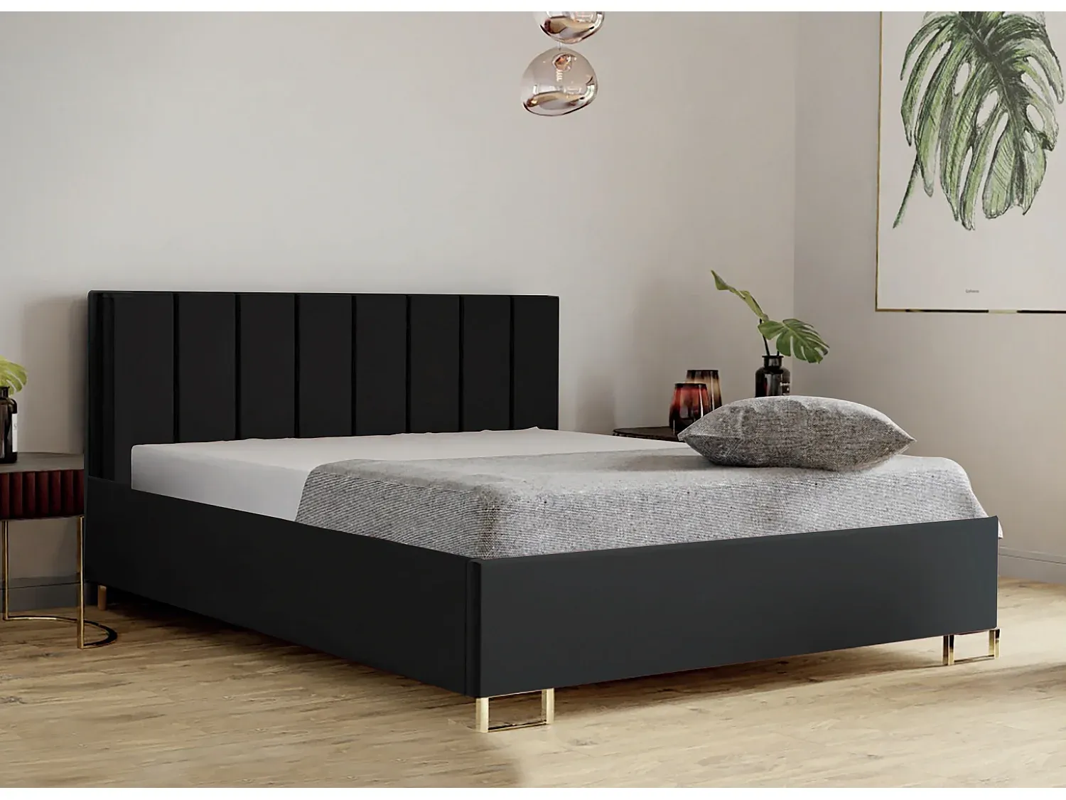 Polsterbett 200x200 in Hellbraun mit Gasdruckfeder und Bettkasten