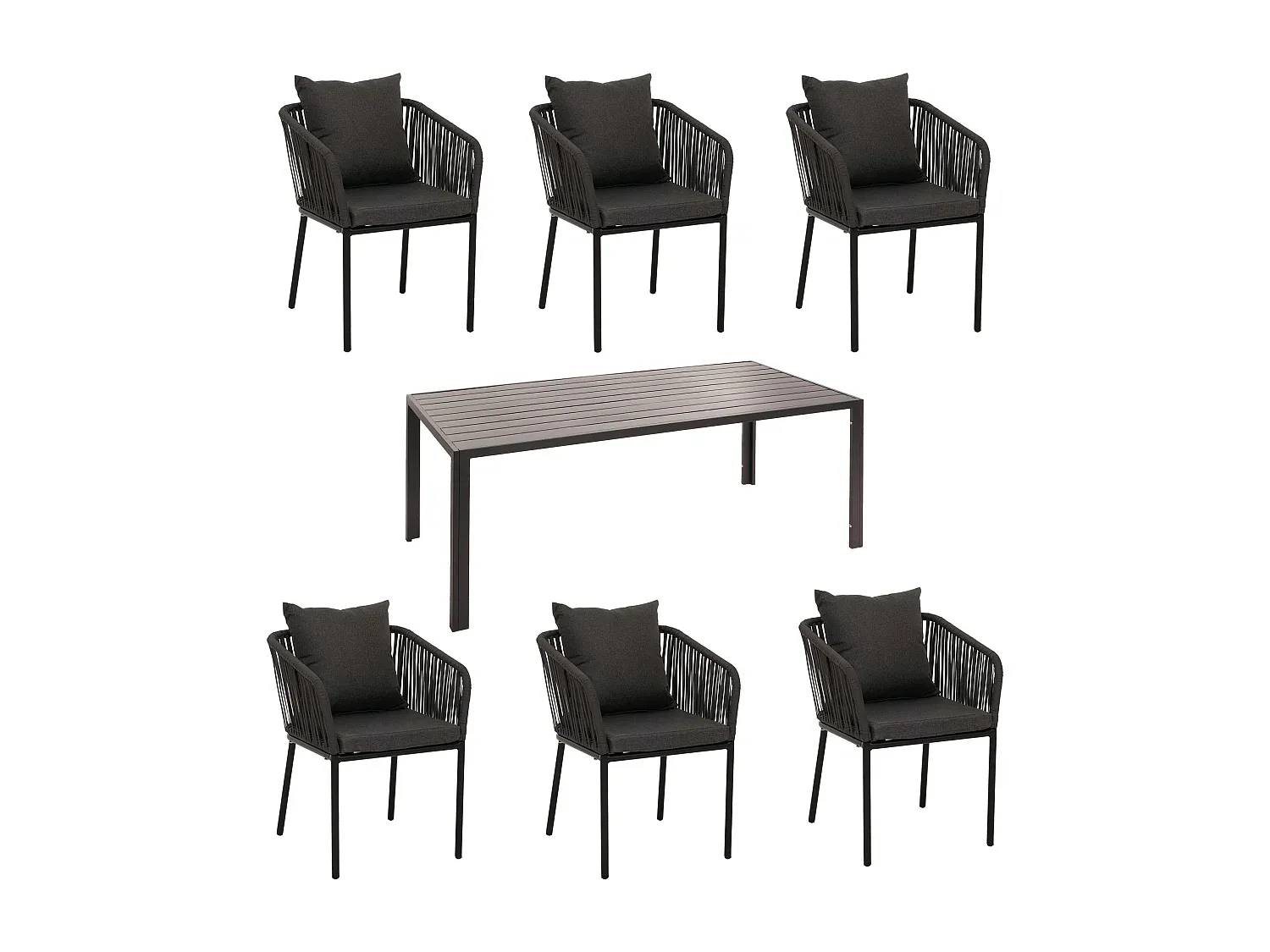 7-teilige Gartengarnitur, Anthrazit mit dunkelgrauen Kissen