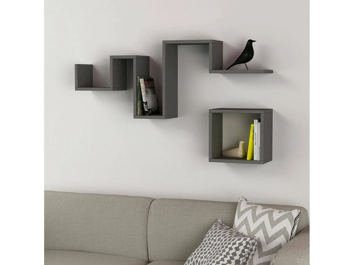 Modernes Wandregal in Anthrazit 116x20x45 cm