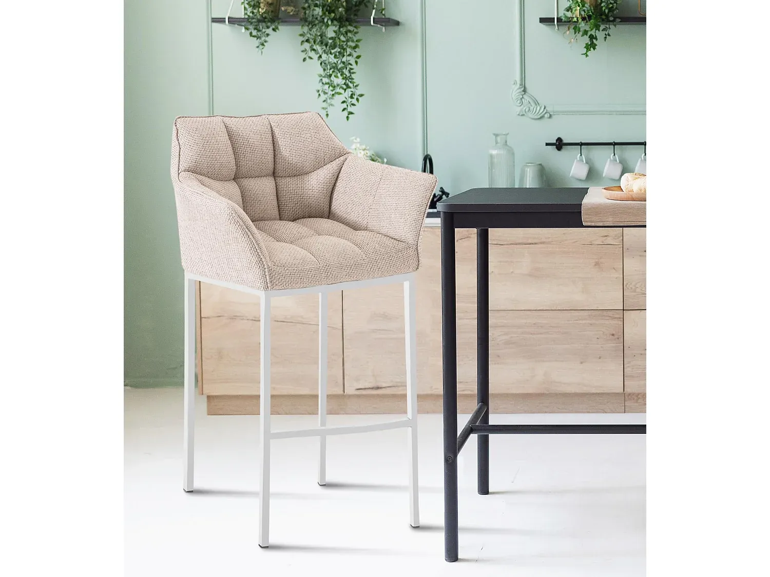 Moderner Barhocker aus Stoff in Elfenbein