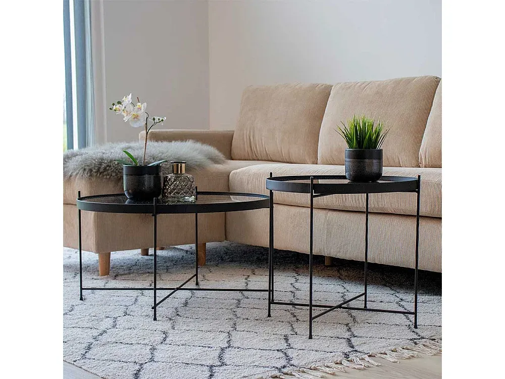 Moderner Couchtisch mit runder Glasplatte aus Stahl