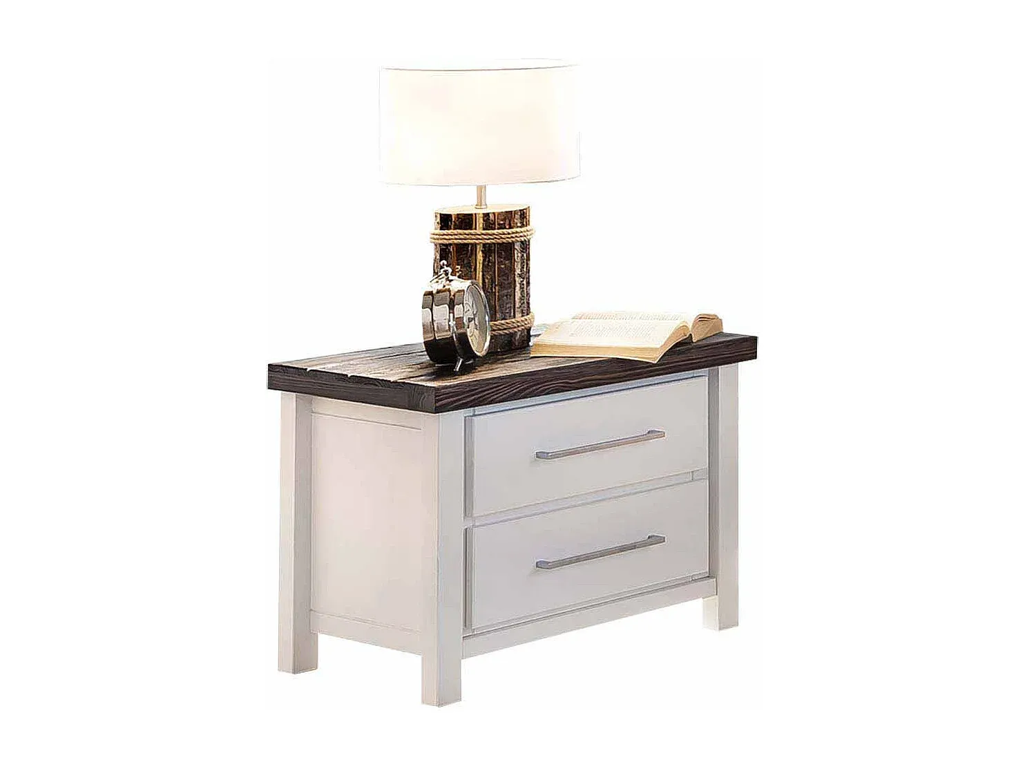 Massivholz Nachttisch in Weiß und Braun
