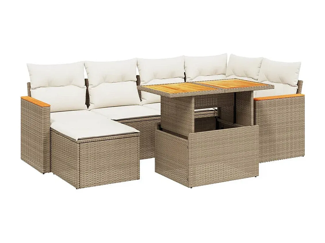 Bequeme Garten-Sofagarnitur mit Kissen aus Poly Rattan in Beige