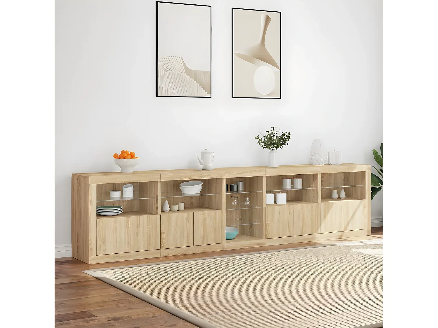 Moderne Sideboard mit LED-Beleuchtung in Eicheoptik